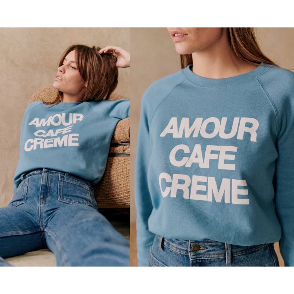 Sezane Sézane | Amour Cafe Creme Sweatshirt Blue Ecru Graphic | Sz S